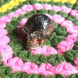 Gold Bling Skull Ring Size 7.5